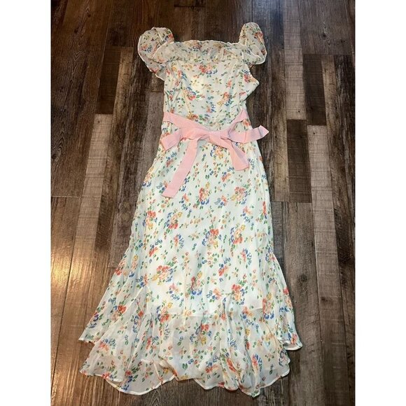 LoveShackFancy Faith Silk Midi Dress In Floral Confetti Women’s Size 8 NWT - Picture 7 of 9